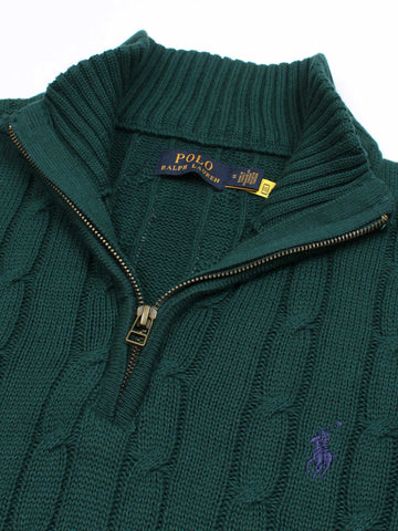 RL Cable-Knit Half Zipper Cotton Sweater (green)