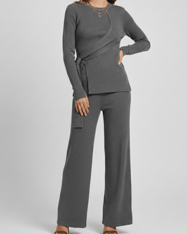 brandahub knit co-ord sets Free size The Aura Asymmetrical Tie-Knit Set (grey)