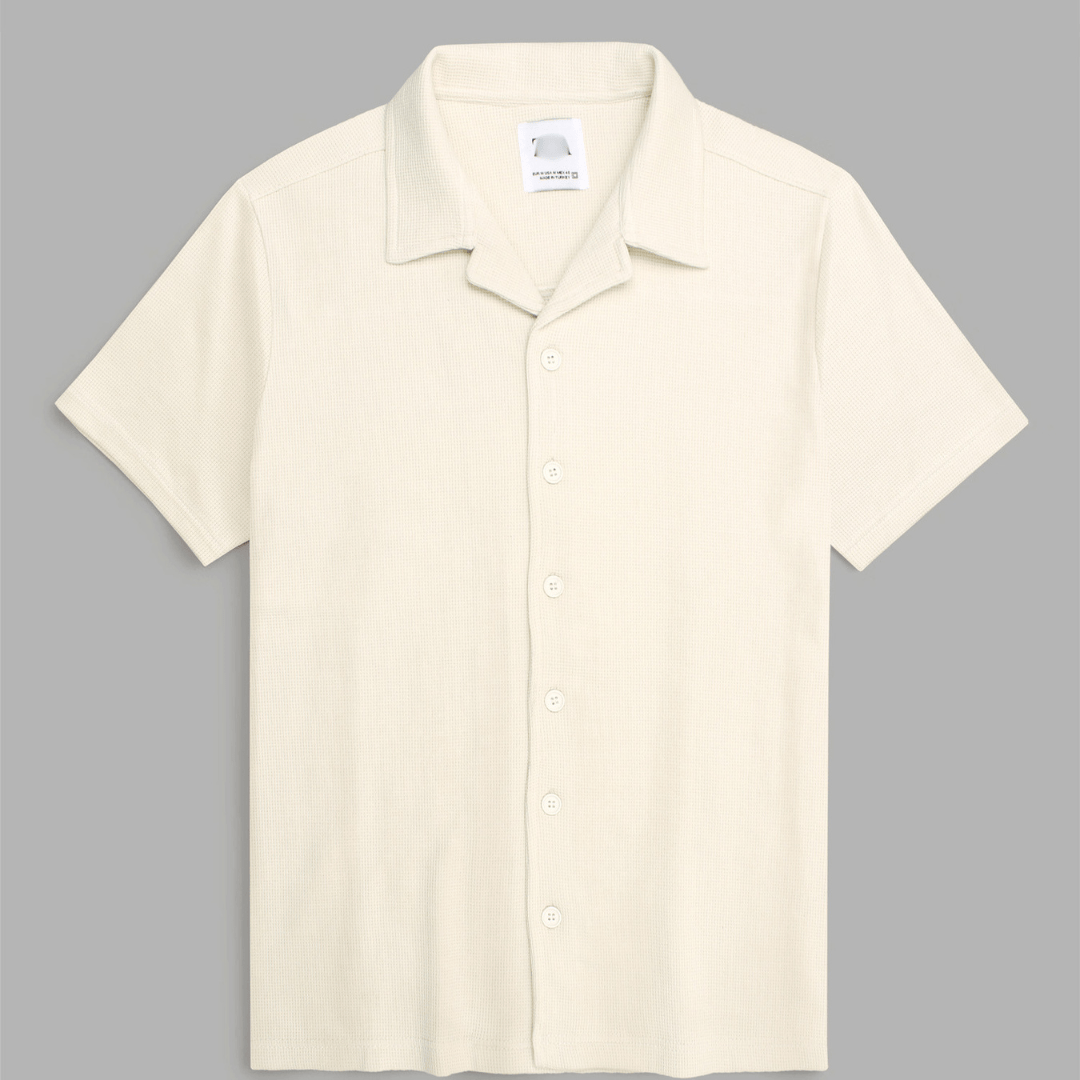 Brandahub polo shirts Premium Zr Waffle knit Resort collar shirt-(light beige)