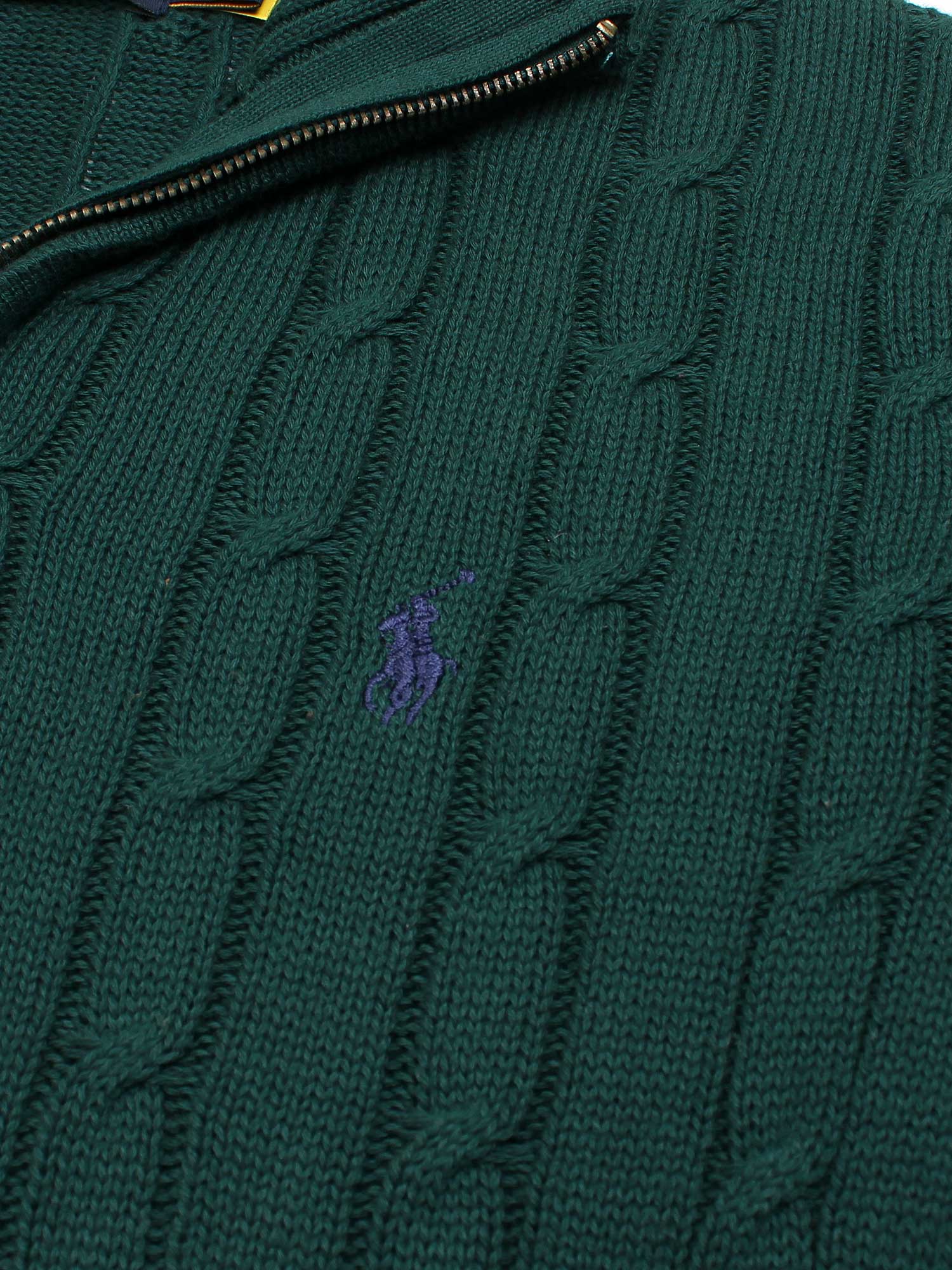 RL Cable-Knit Half Zipper Cotton Sweater (green)