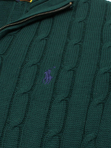 RL Cable-Knit Half Zipper Cotton Sweater (green)