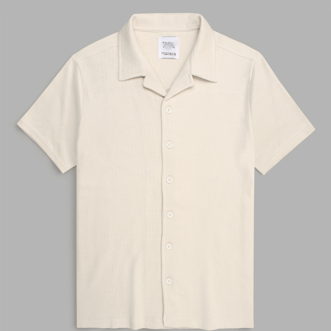 Brandahub polo shirts Premium Zr Waffle knit Resort collar shirt-(beige)