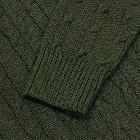 RL Cable-Knit Half Zipper Cotton Sweater (olive green)