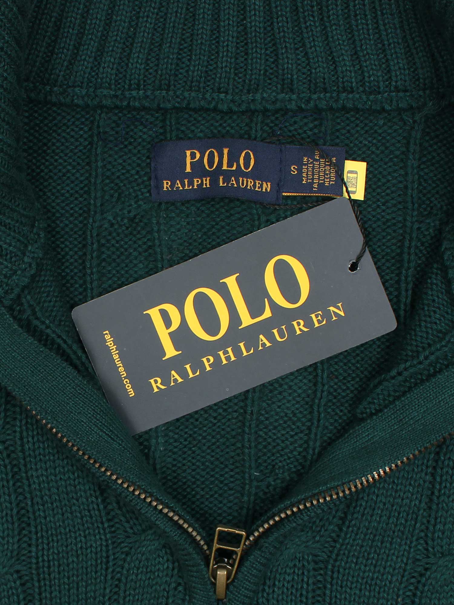 RL Cable-Knit Half Zipper Cotton Sweater (green)