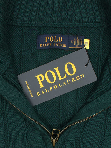 RL Cable-Knit Half Zipper Cotton Sweater (green)