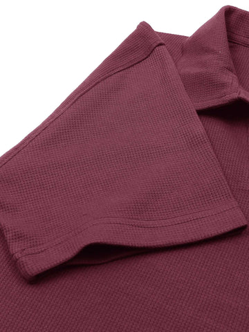 Brandahub polo shirts Premium Zr Waffle knit johnny collar polo-(maroon)