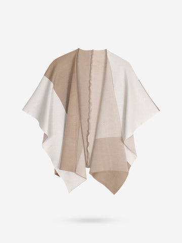 The Geo-Block Poncho Knit Set (Taupe & Cream)