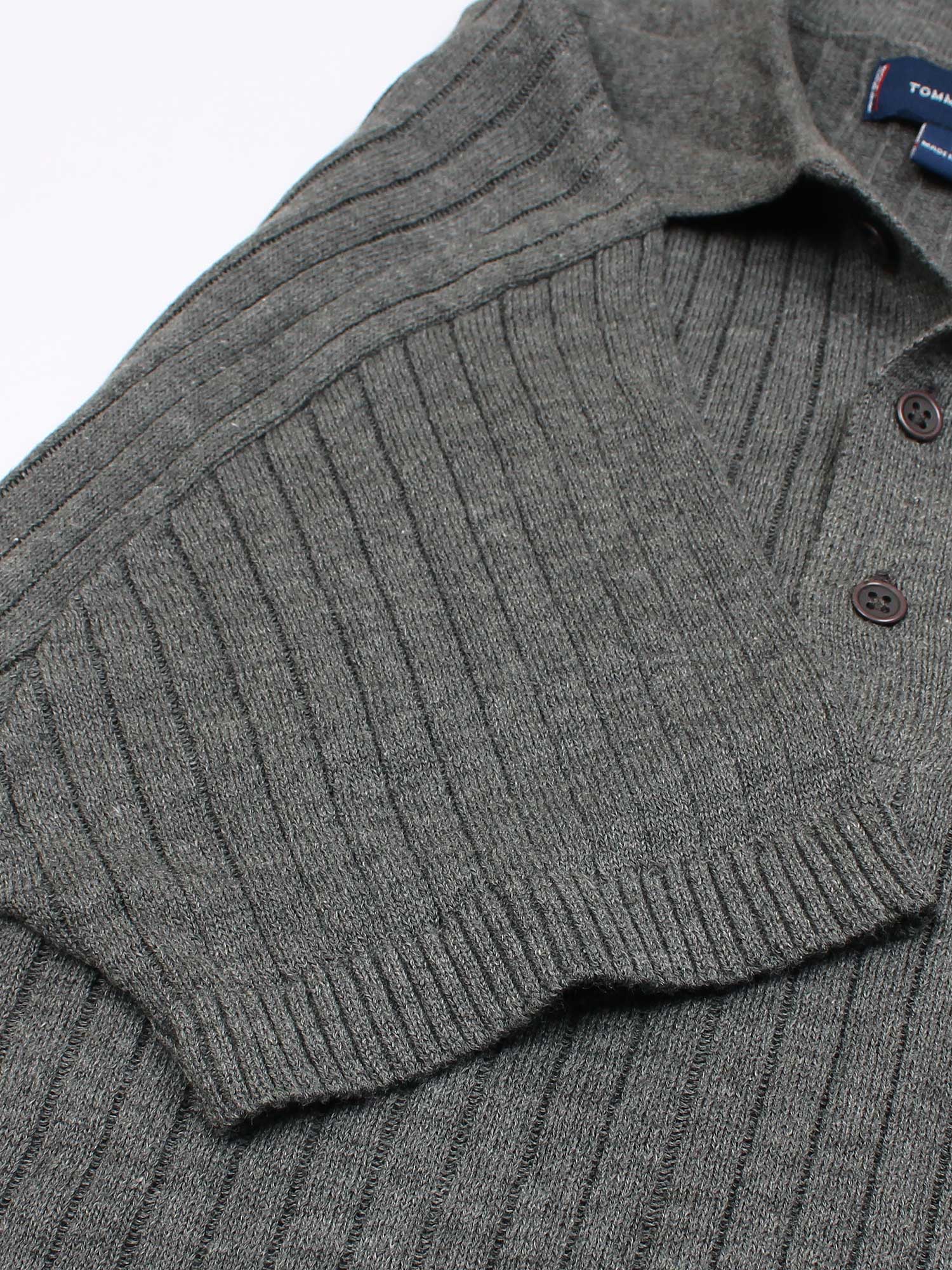 Th knit polo- dark heather grey