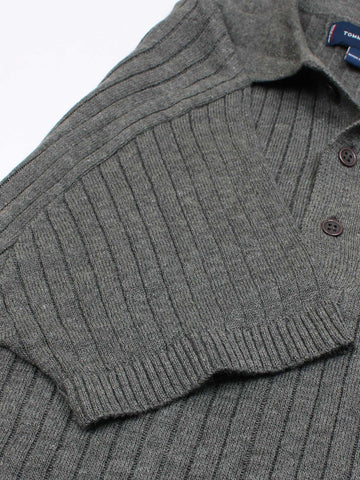 Th knit polo- dark heather grey