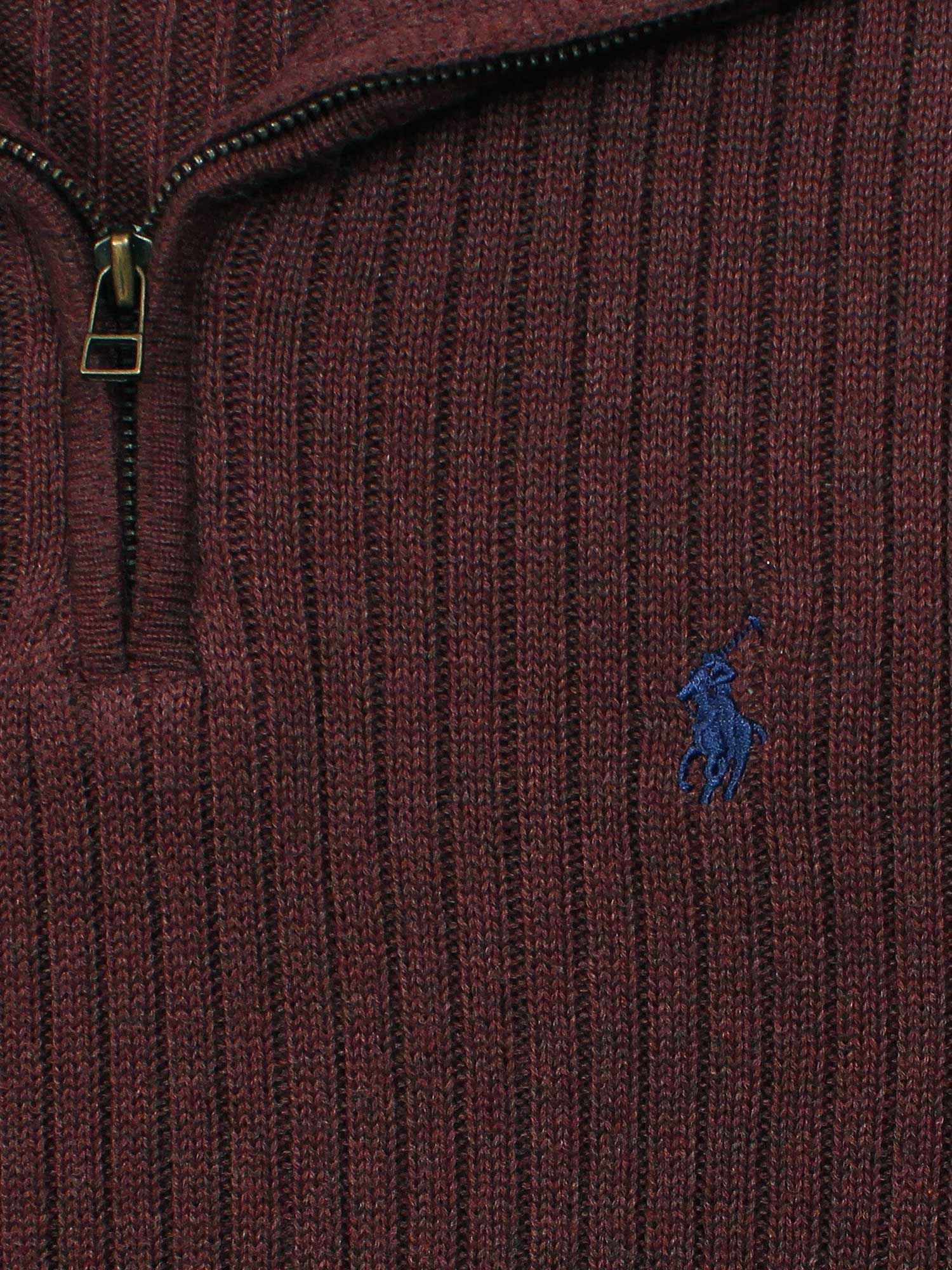 Brandahub sweaters RL Rib Knit Half Zipper Cotton Sweater (maroon)