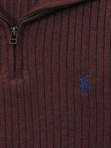 Brandahub sweaters RL Rib Knit Half Zipper Cotton Sweater (maroon)