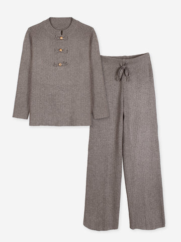 The Dynasty Frog Button Knit Set (brown)