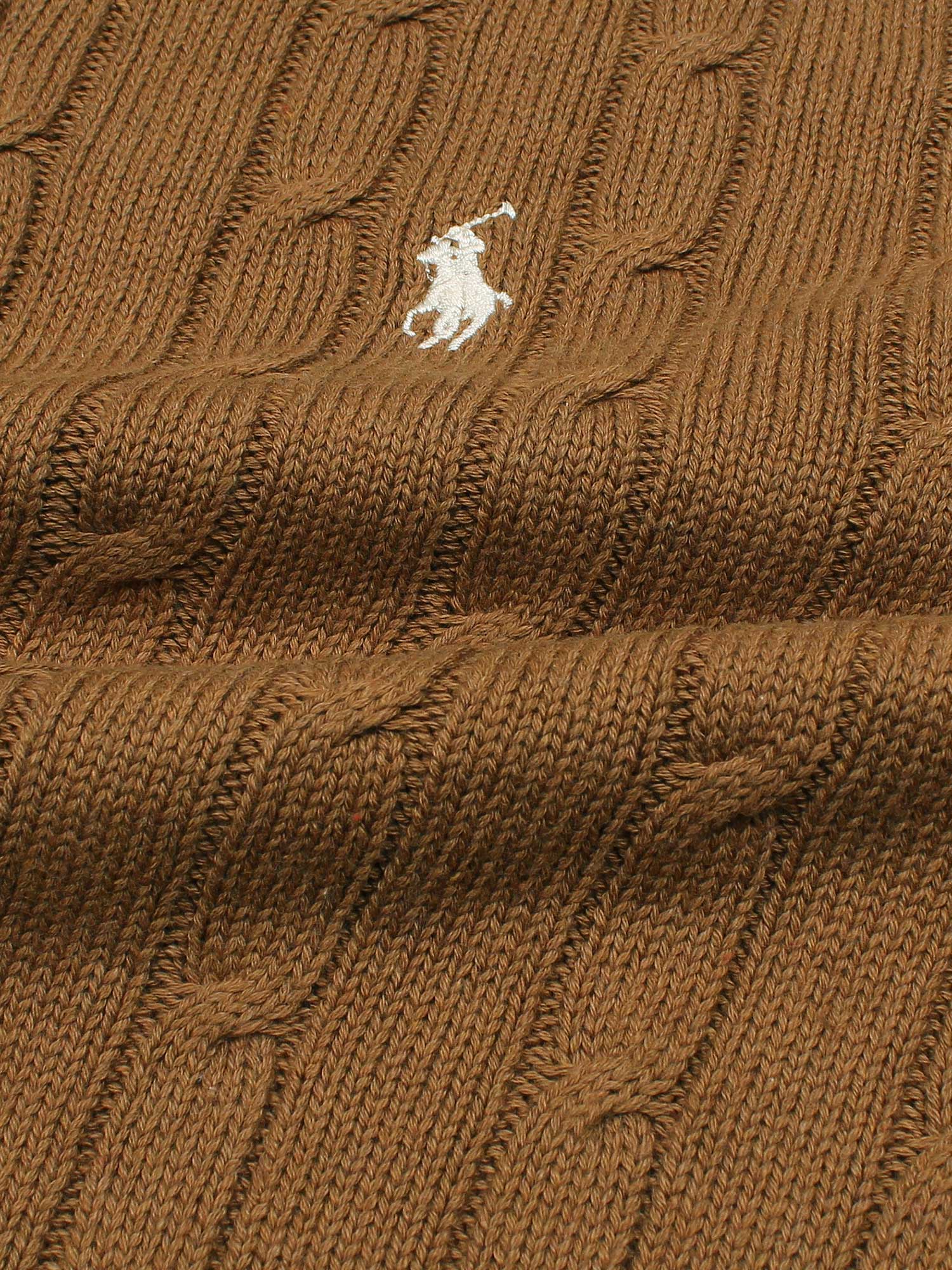 RL Cable-Knit Half Zipper Cotton Sweater (camel brown) white pony