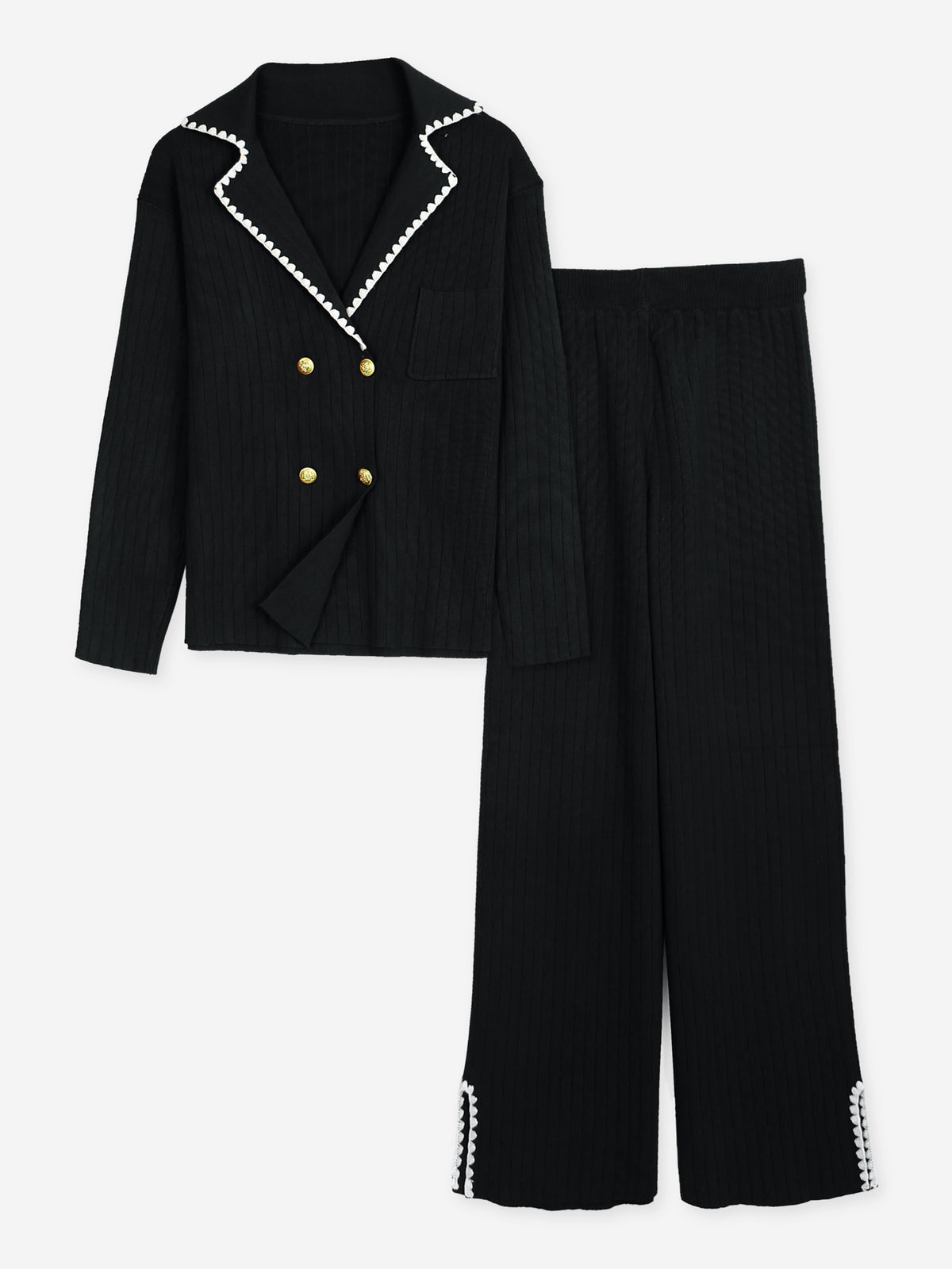 The Riviera Scallop-Trim Knit Set (black)