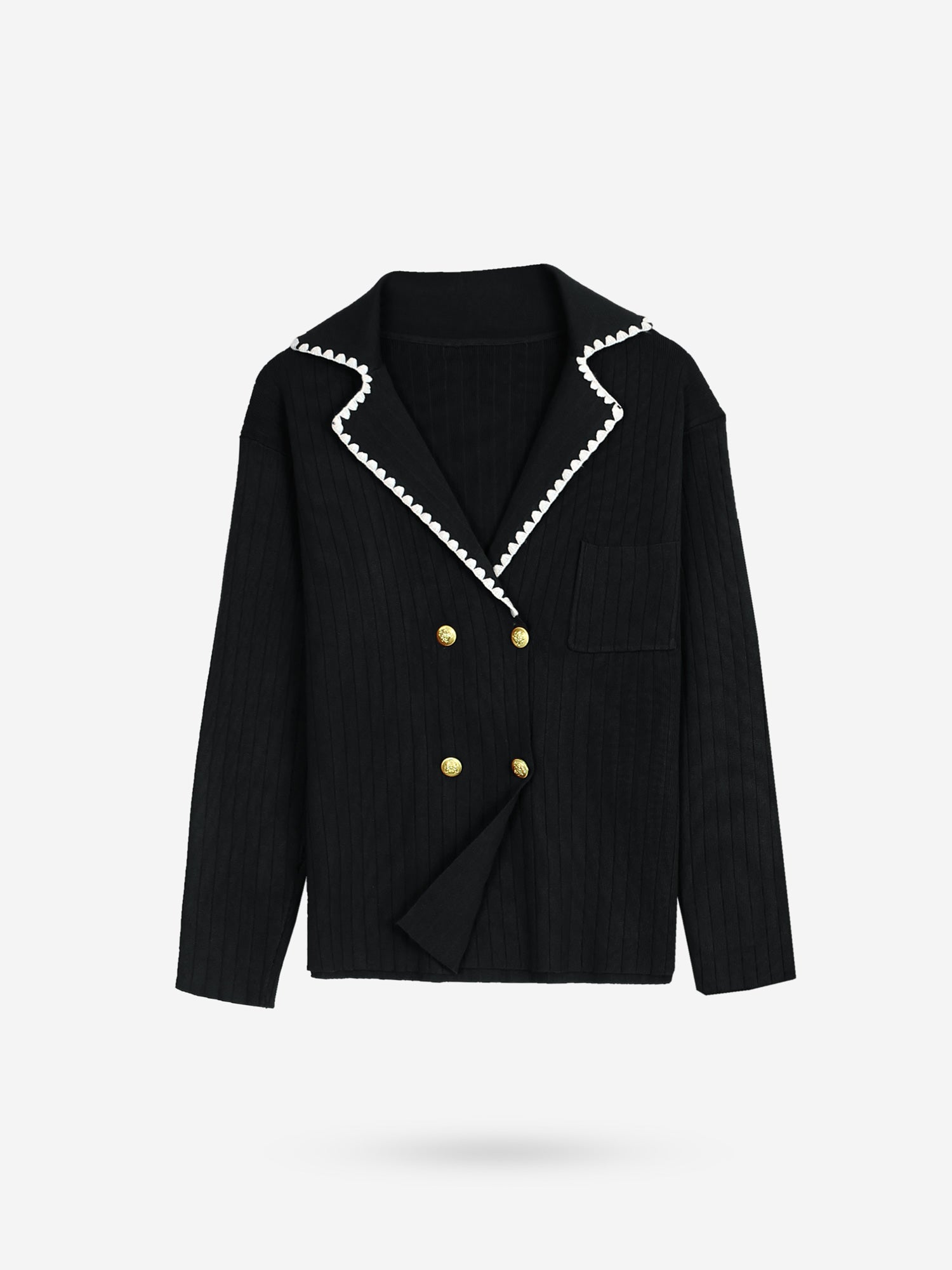 The Riviera Scallop-Trim Knit Set (black)