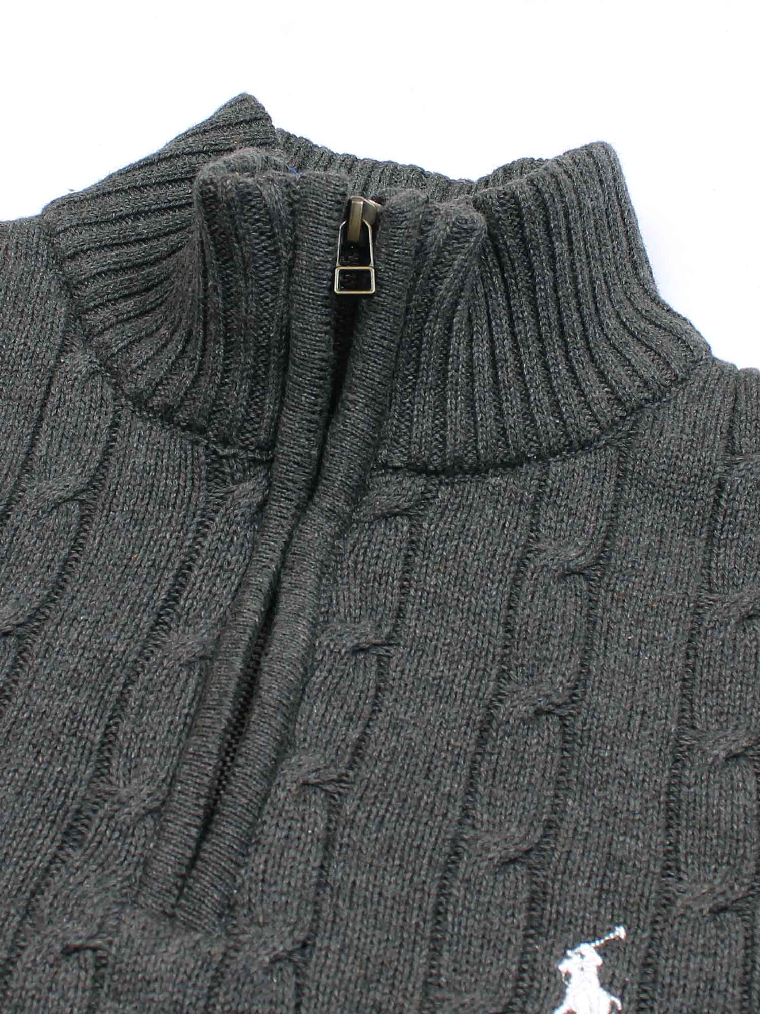 RL Cable-Knit Half Zipper Cotton Sweater (charcoal grey)
