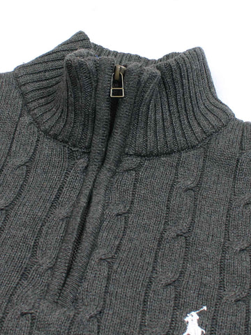RL Cable-Knit Half Zipper Cotton Sweater (charcoal grey)