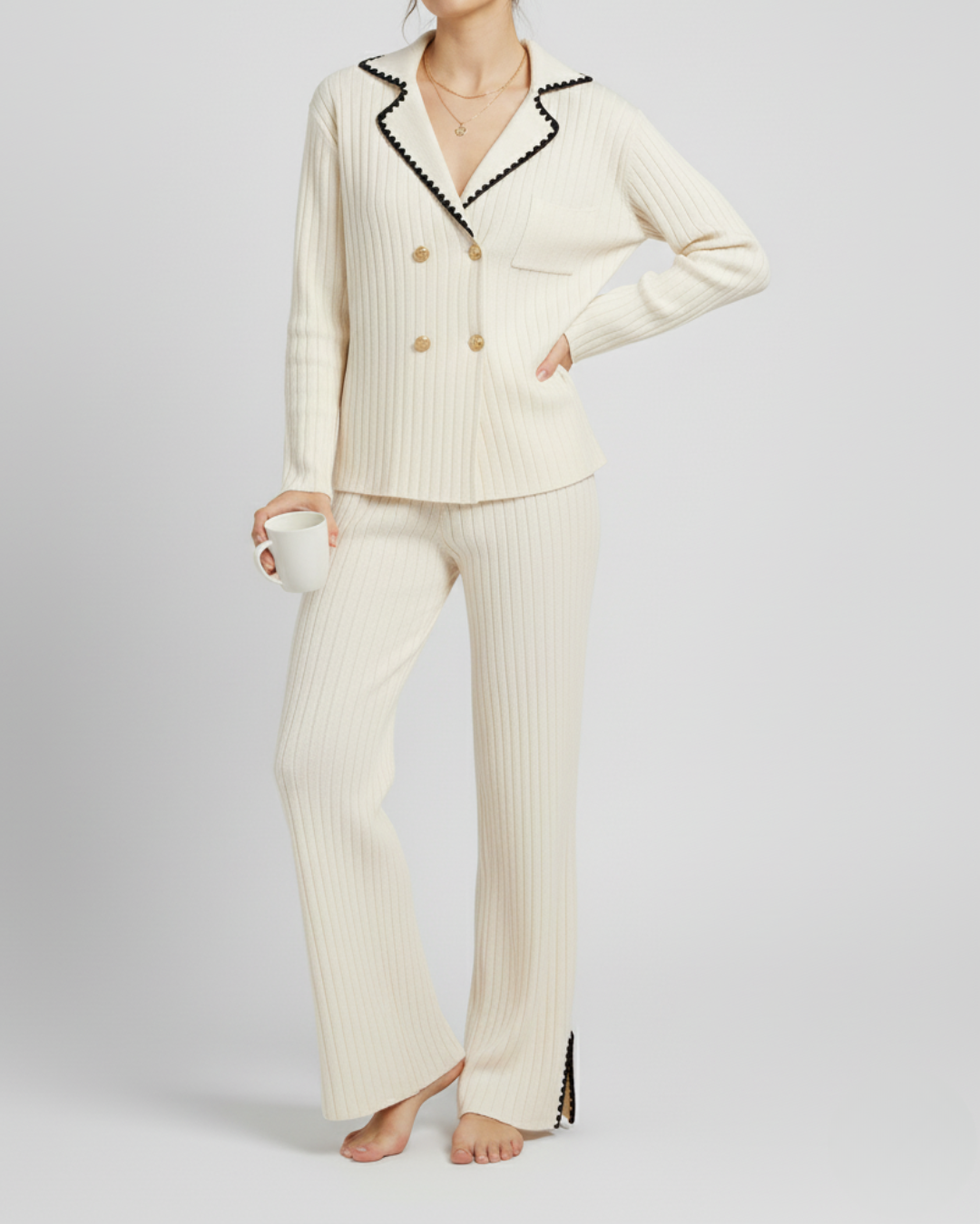 The Riviera Scallop-Trim Knit Set (cream)