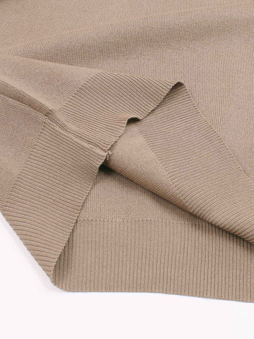 The Geo-Block Poncho Knit Set (Taupe & Cream)