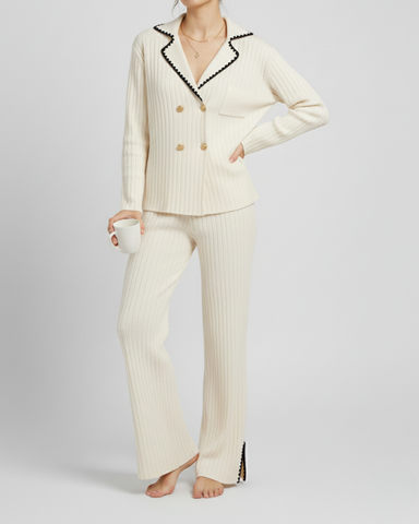 The Riviera Scallop-Trim Knit Set (cream)
