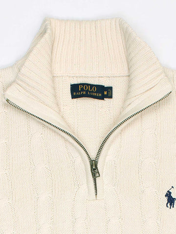 RL Cable-Knit Half Zipper Cotton Sweater (beige)