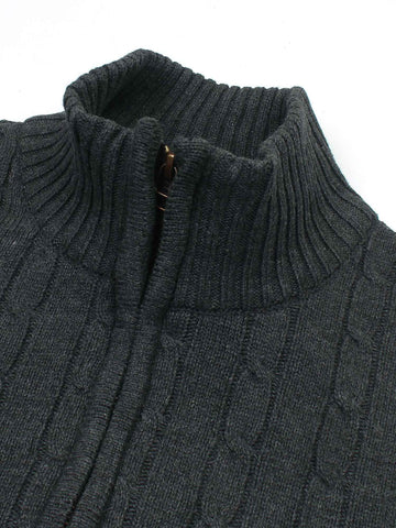 RL Cable-Knit Half Zipper Cotton Sweater (dark grey)