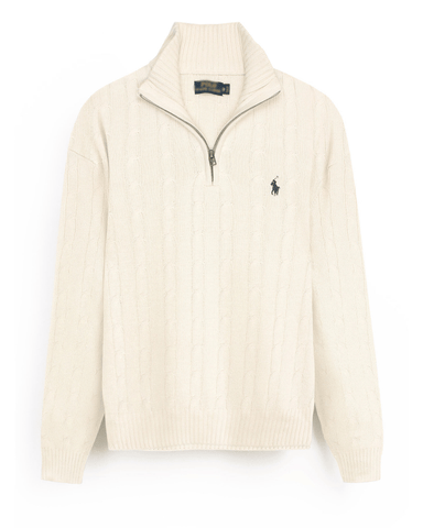 Brandahub sweaters RL Cable-Knit Half Zipper Cotton Sweater (beige)