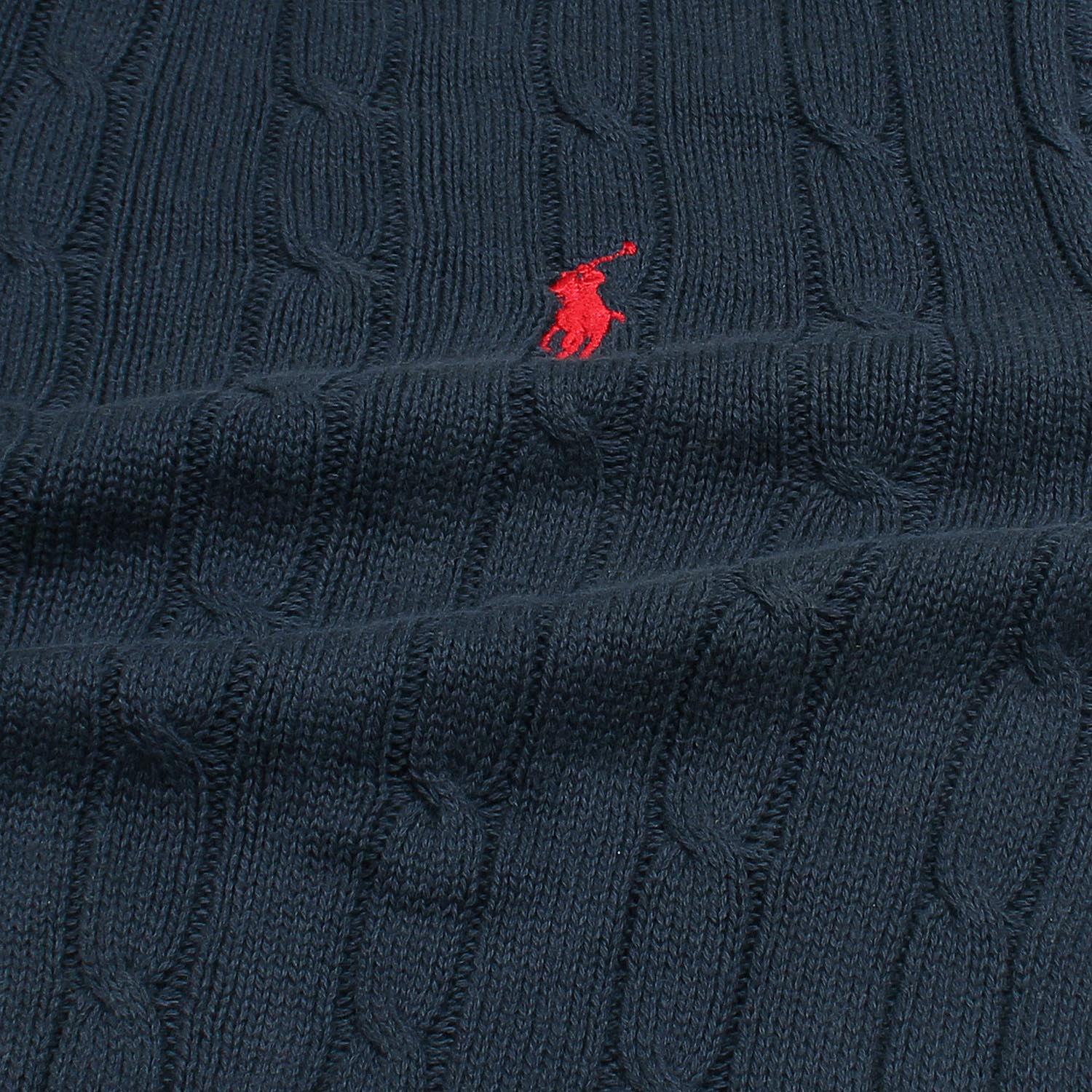 RL Cable-Knit Half Zipper Cotton Sweater (navy blue)