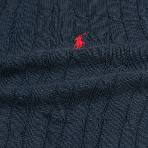 RL Cable-Knit Half Zipper Cotton Sweater (navy blue)