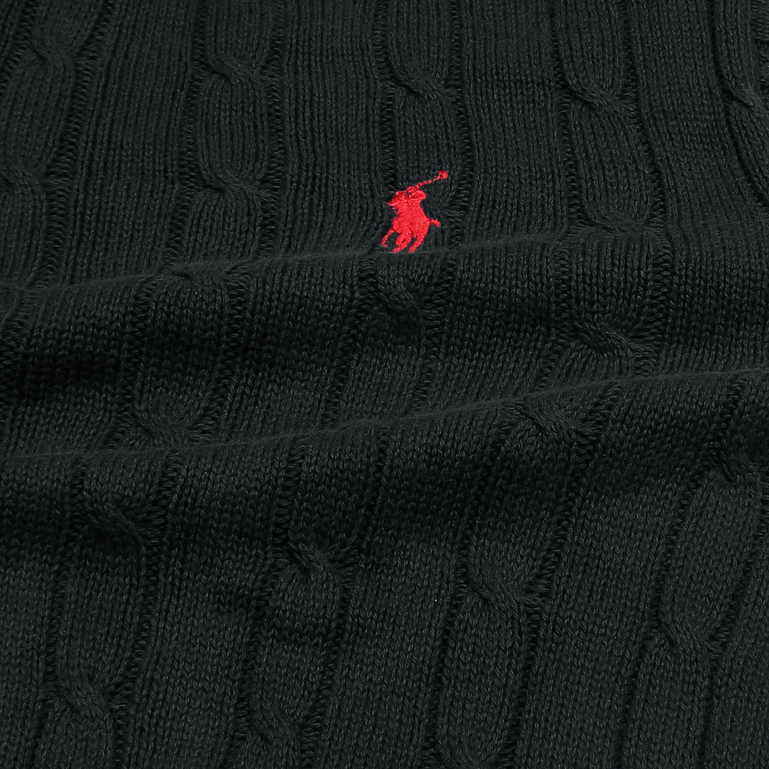 RL Cable-Knit Half Zipper Cotton Sweater (black)