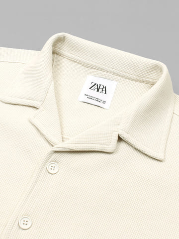 Brandahub polo shirts Premium Zr Waffle knit Resort collar shirt-(light beige)