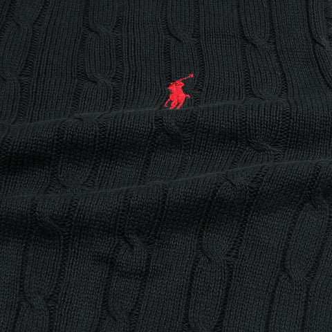 RL Cable-Knit Half Zipper Cotton Sweater (black)