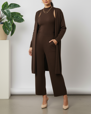 The Mayfair 3-Piece Layering Knit Set (Chocolate Brown)