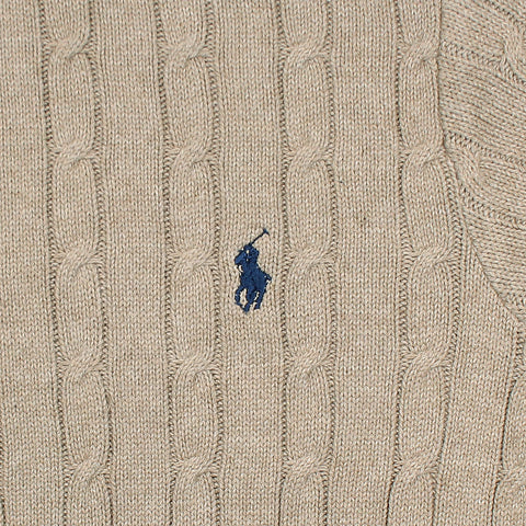 RL Cable-Knit Half Zipper Cotton Sweater (light brown)