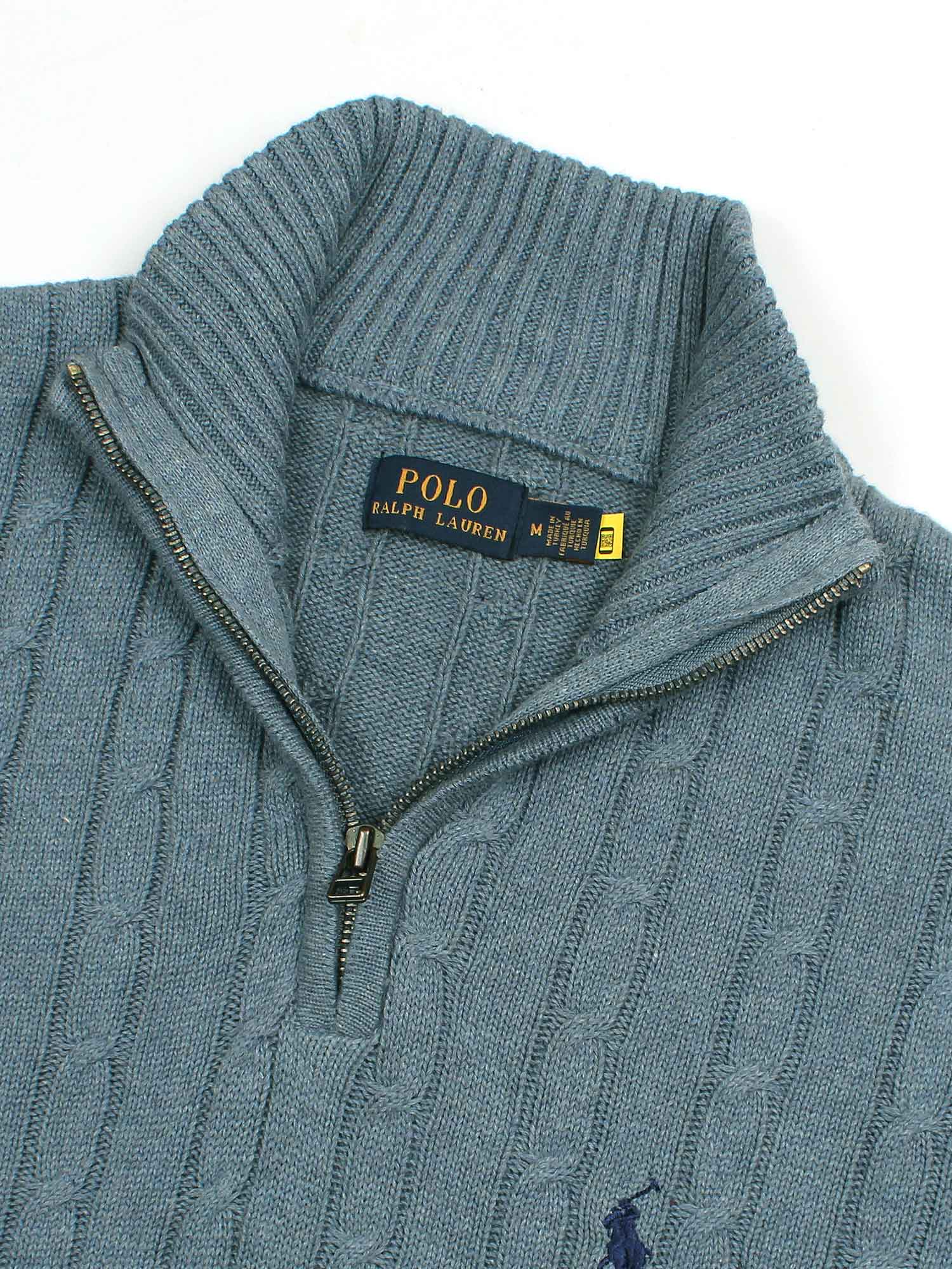 Brandahub sweaters RL Cable-Knit Half Zipper Cotton Sweater (Sky blue)
