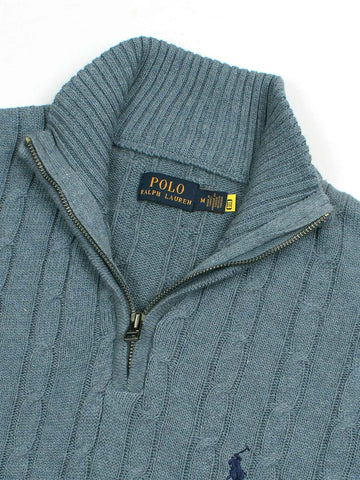 Brandahub sweaters RL Cable-Knit Half Zipper Cotton Sweater (Sky blue)