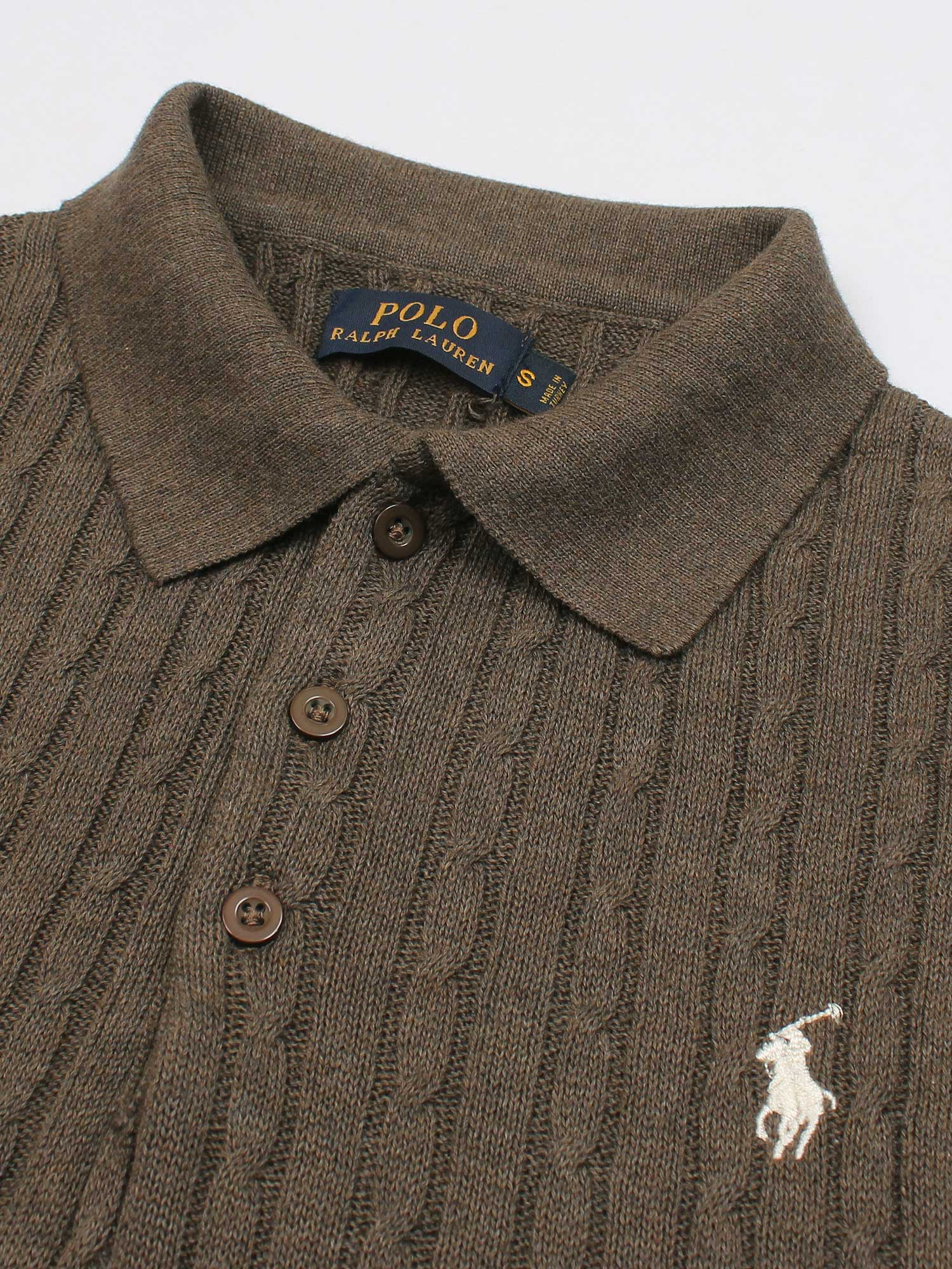 RL cable knit polo-heather brown