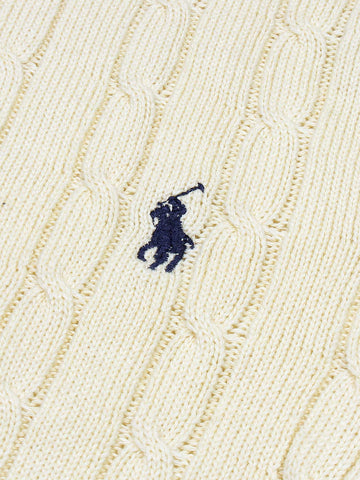 RL Cable-Knit Half Zipper Cotton Sweater (lemon white)