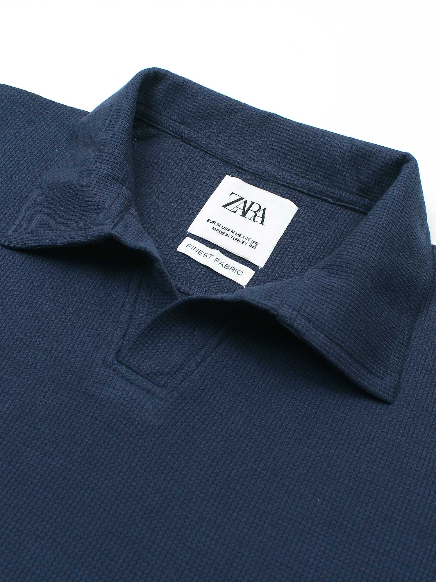Brandahub polo shirts Premium Zr Waffle knit johnny collar polo-(navy blue)