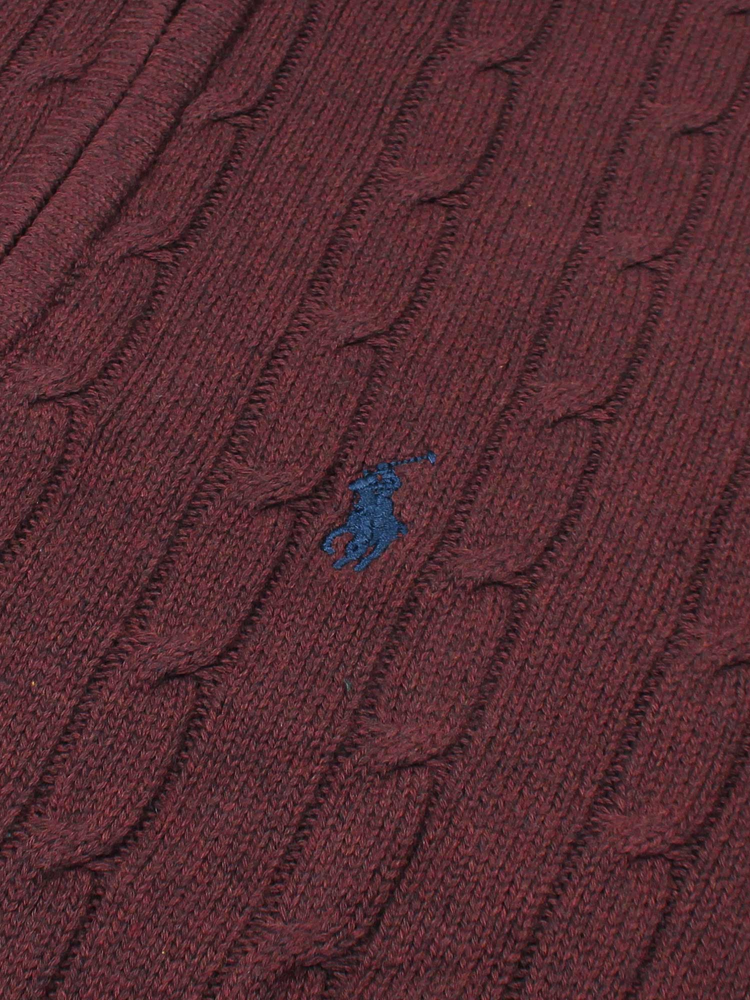 RL Cable-Knit Half Zipper Cotton Sweater (maroon)