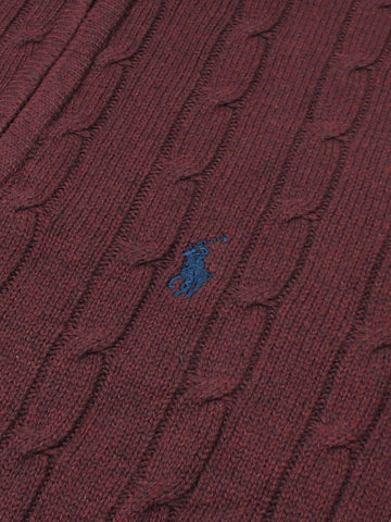 RL Cable-Knit Half Zipper Cotton Sweater (maroon)