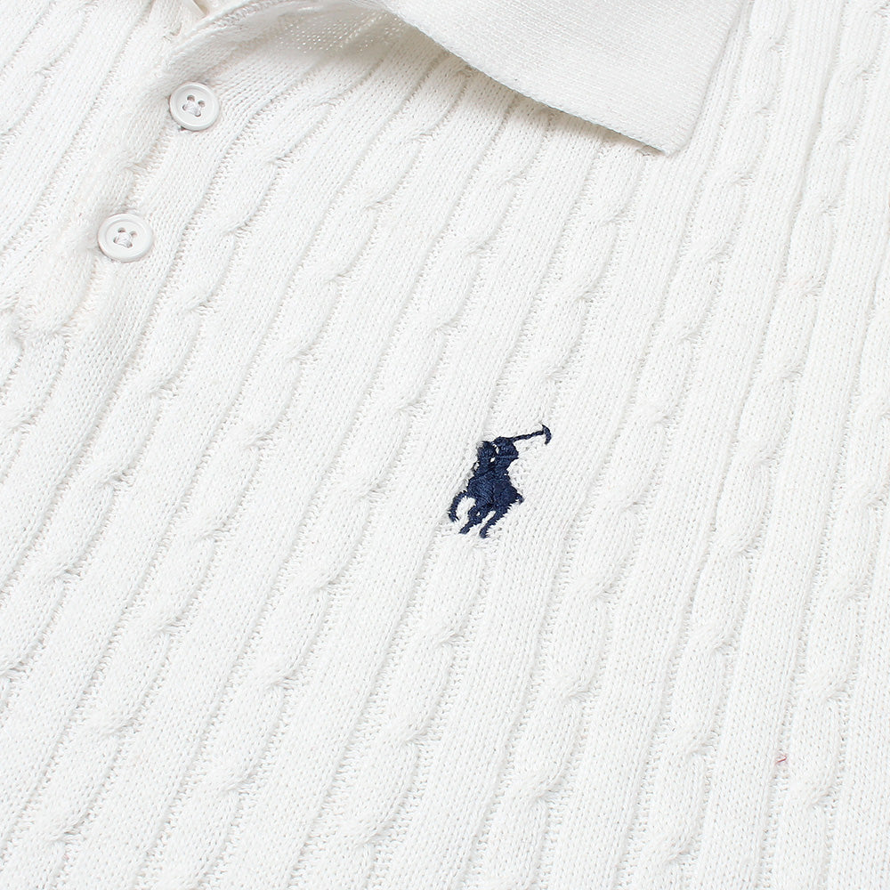 RL cable knit polo-white