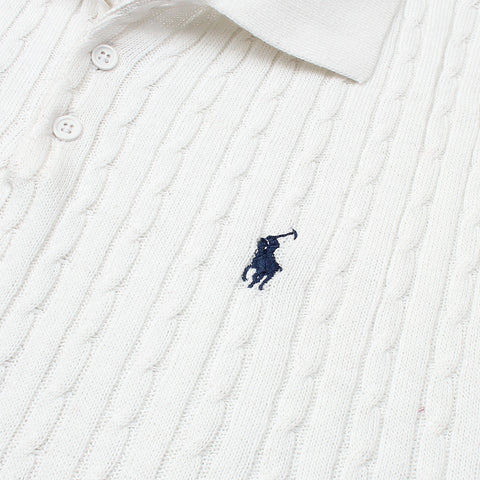 RL cable knit polo-white