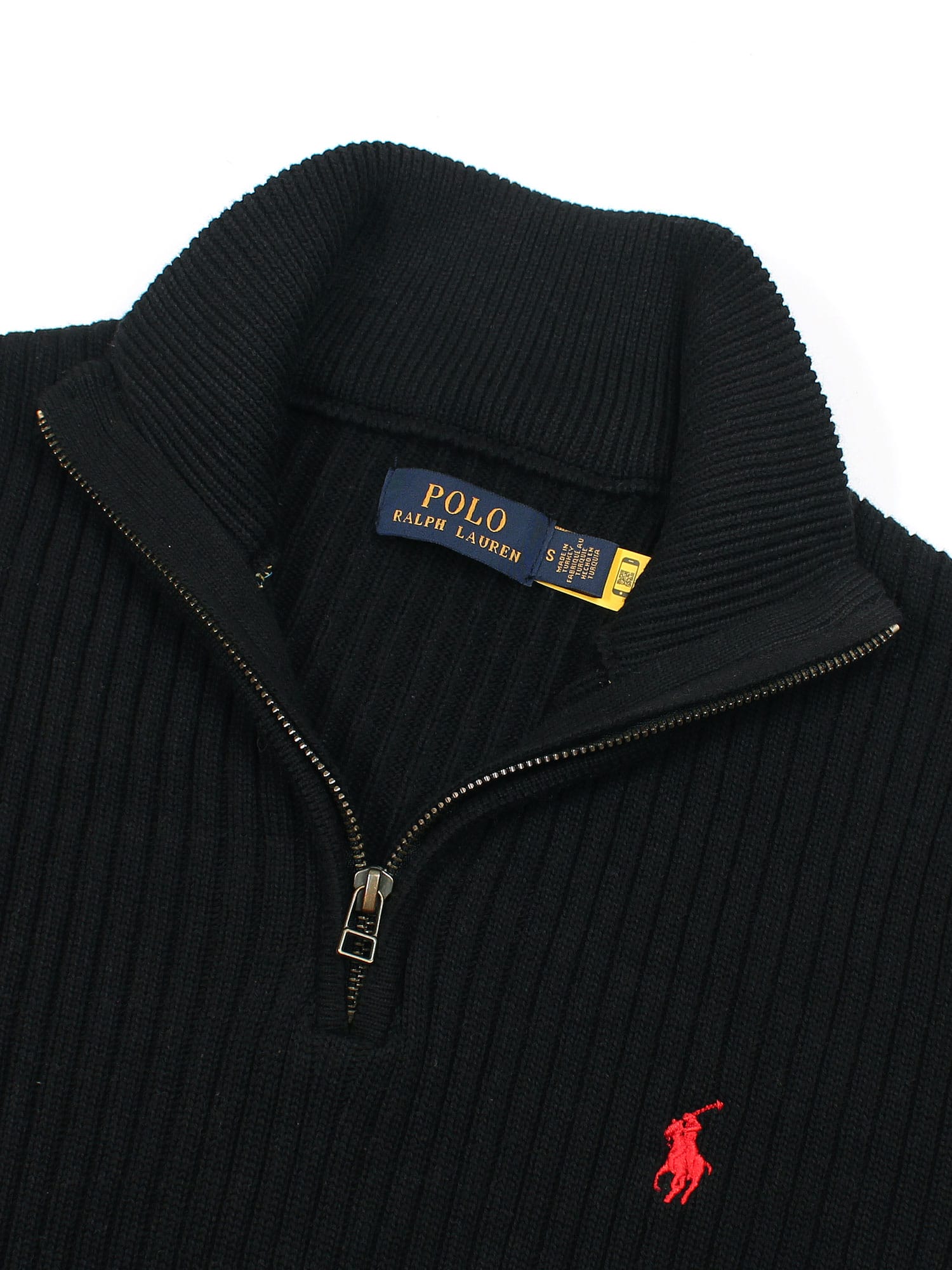 Brandahub sweaters RL Rib Knit Half Zipper Cotton Sweater (black)