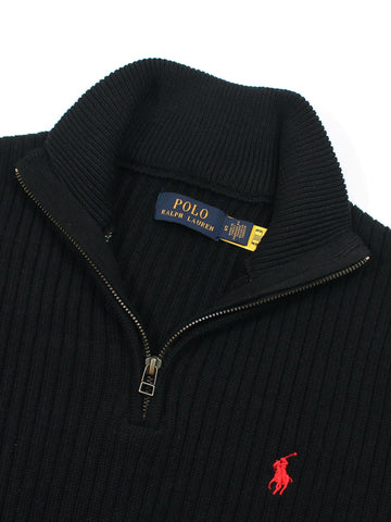 Brandahub sweaters RL Rib Knit Half Zipper Cotton Sweater (black)