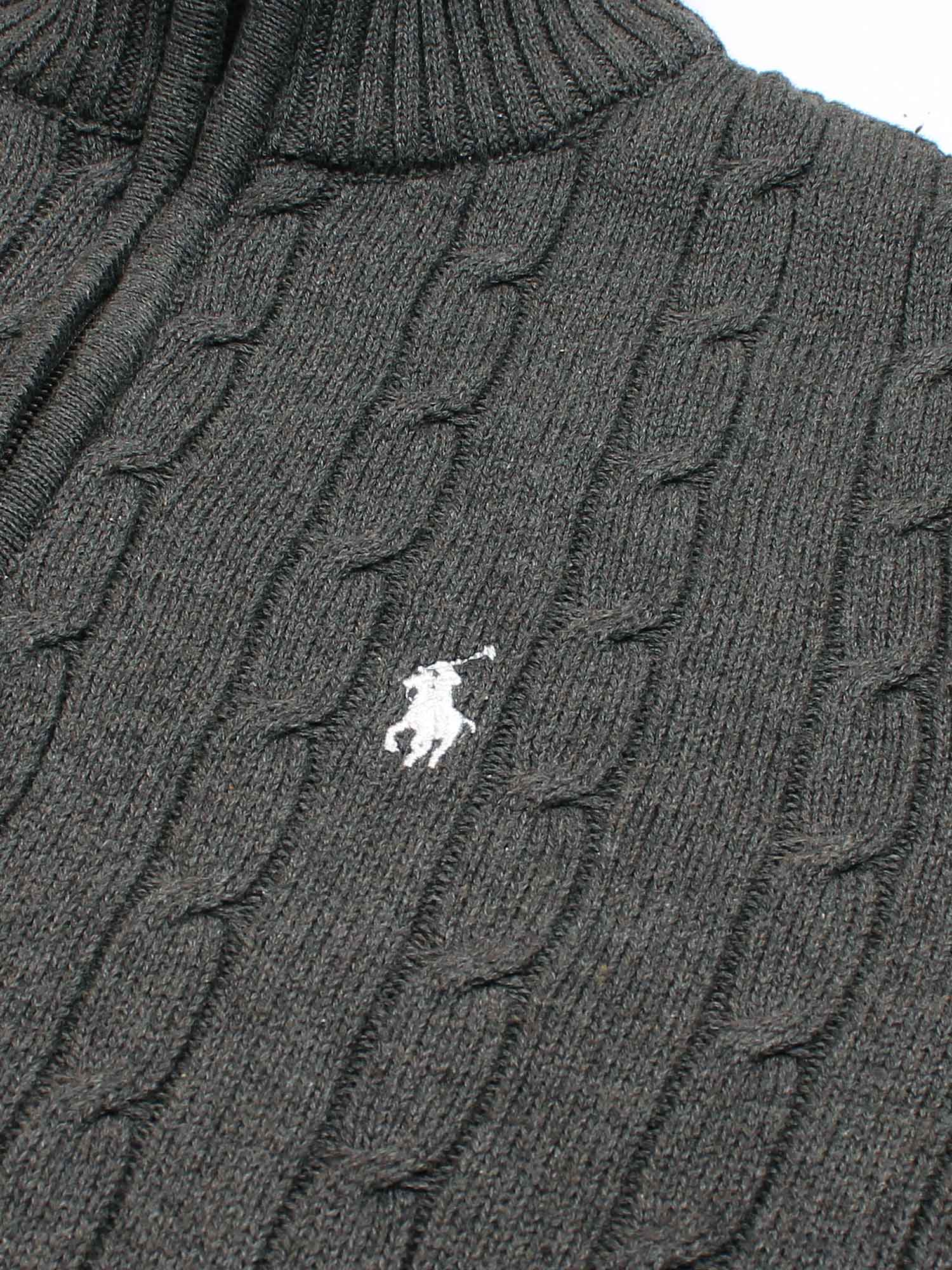 RL Cable-Knit Half Zipper Cotton Sweater (charcoal grey)