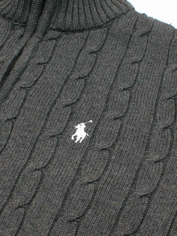 RL Cable-Knit Half Zipper Cotton Sweater (charcoal grey)