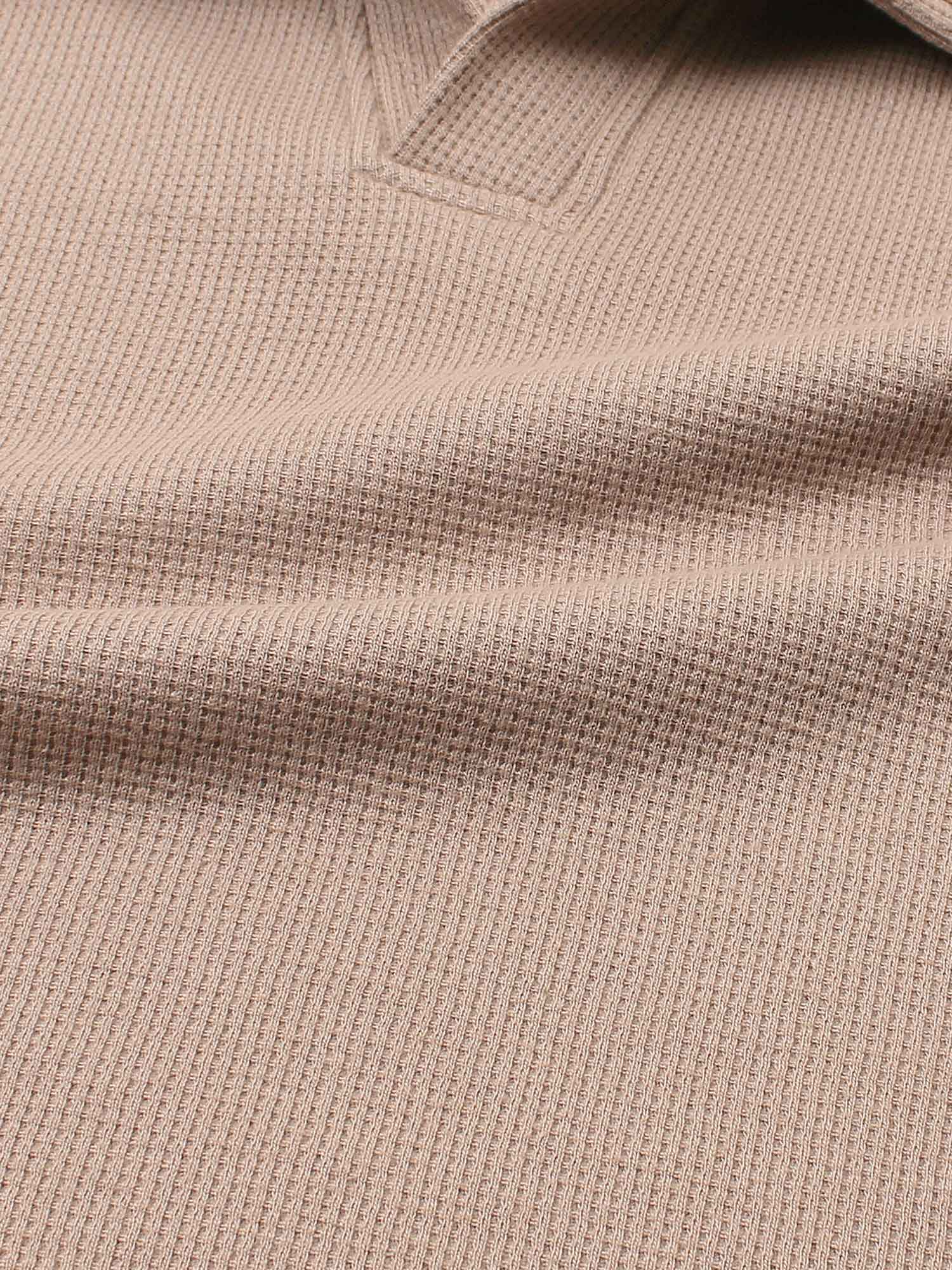 Brandahub polo shirts Premium Zr Waffle knit johnny collar polo-(khaki)
