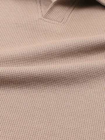 Brandahub polo shirts Premium Zr Waffle knit johnny collar polo-(khaki)