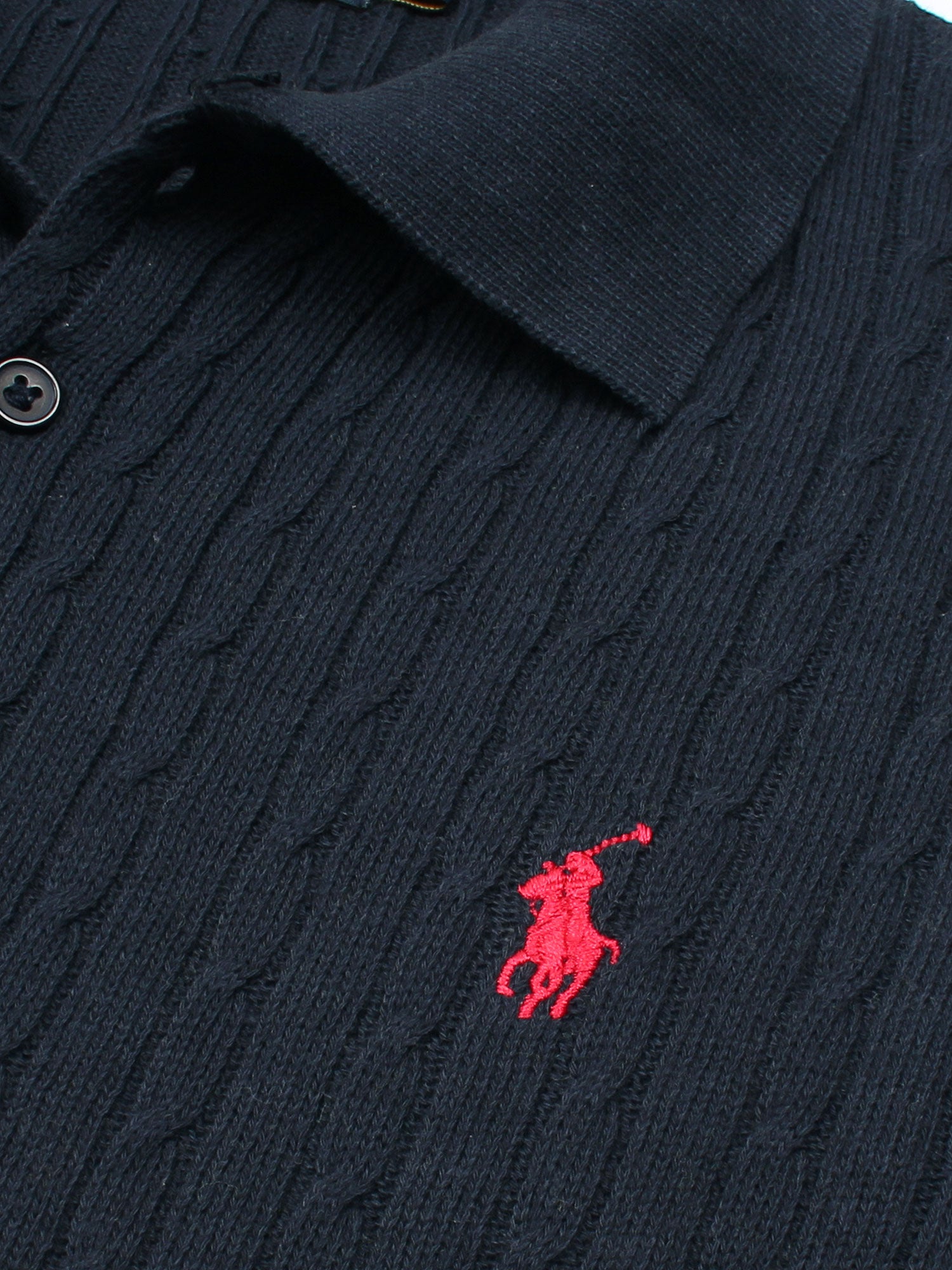 RL cable knit polo-navy blue
